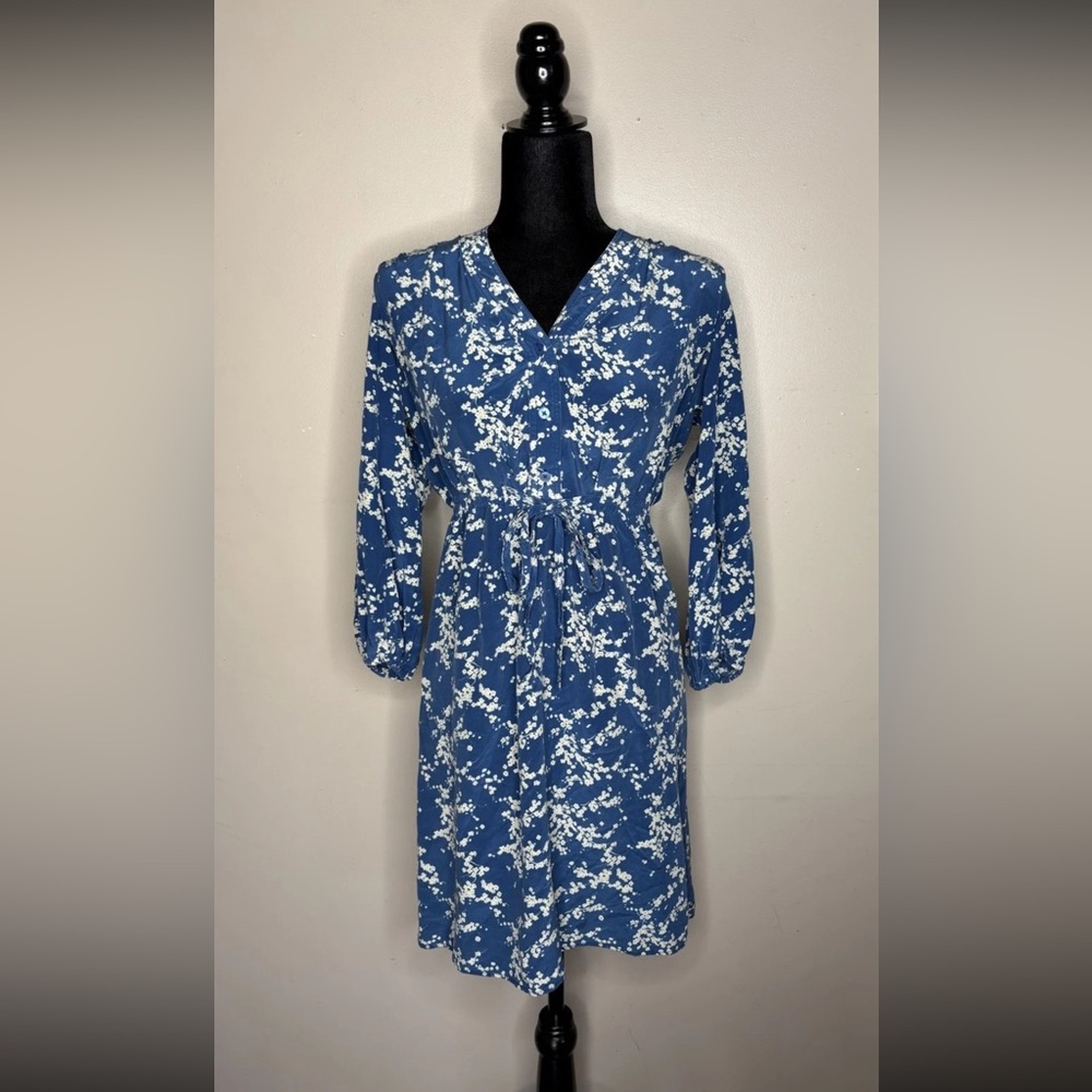 Tucker Blue and White Silk Floral Balloon Sleeve Tie waist Dress sz small